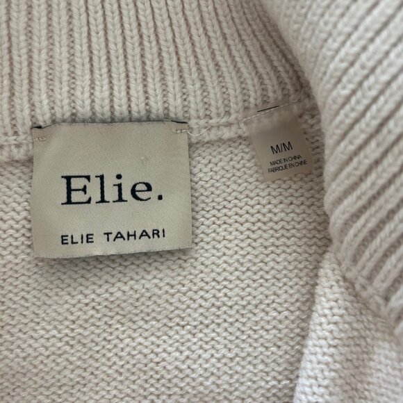 Elie Tahari Sweater Cream Navy Striped 1/4 Zip Pullover Coastal Preppy Size M - Picture 5 of 8